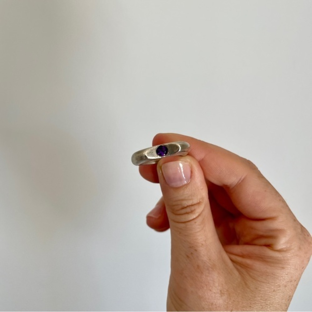 Artist Made Amethyst Ring Solid Silver Unique Artisan Band Sz 5‎